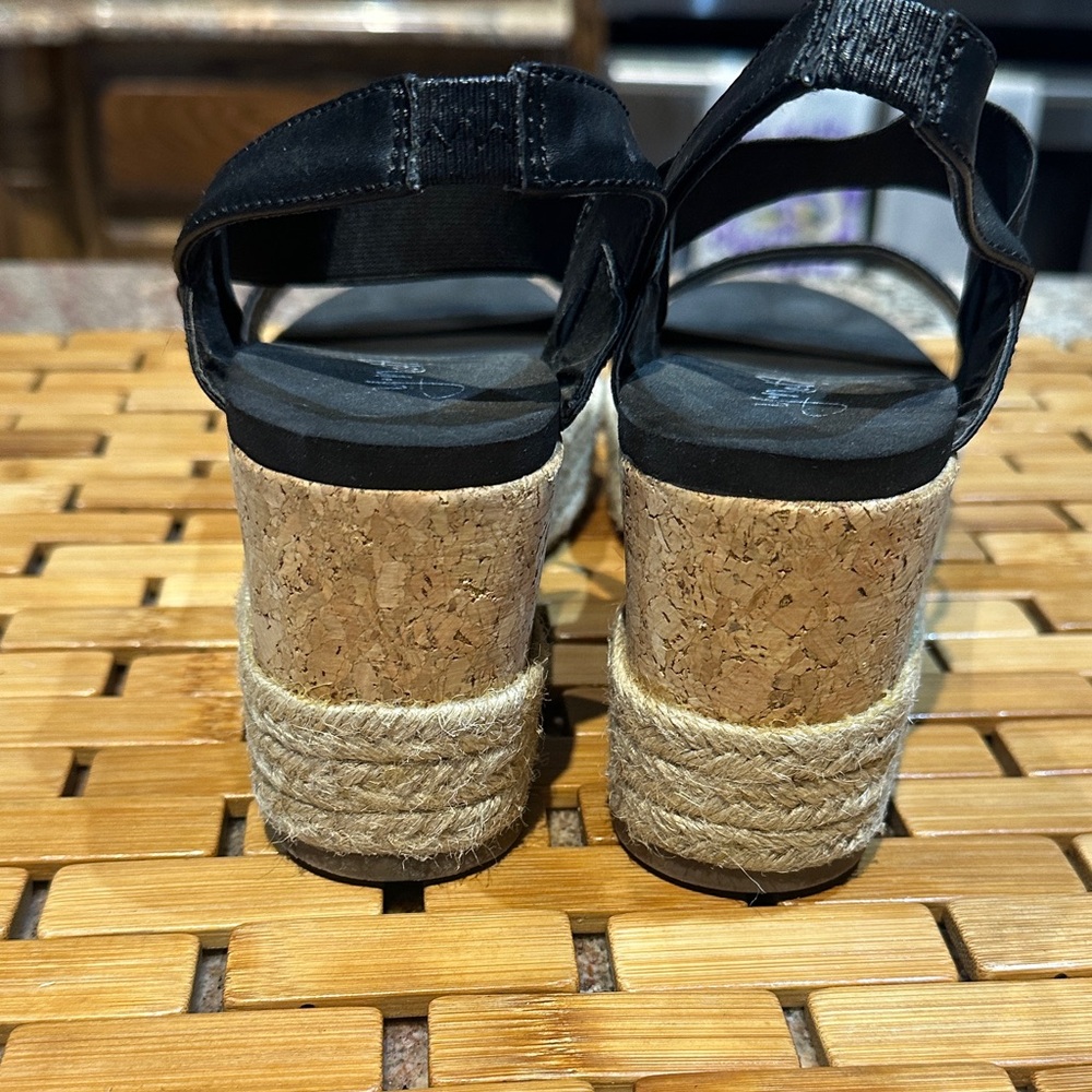 Black Espadrille Wedge Sandals - Women's Comfortable Summer Shoes - Picture 6 of 7